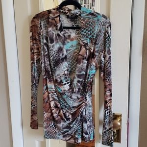 Karen Kane Animal Print Blouse - Brown and Blue